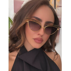 NEW Valentino V-Glassliner VLS118-C Gold Cat Eye Sunglasses